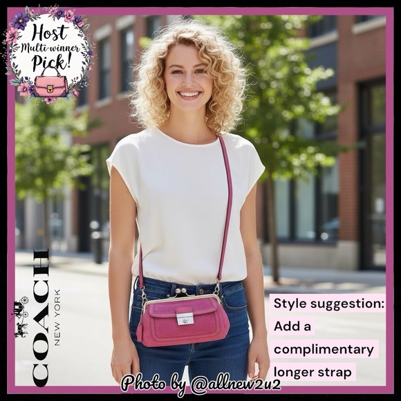 Coach Hamptons Framed “Ladies” Club 9734 Kiss Lock Orchid Pink Leather Purses - Picture 4 of 17